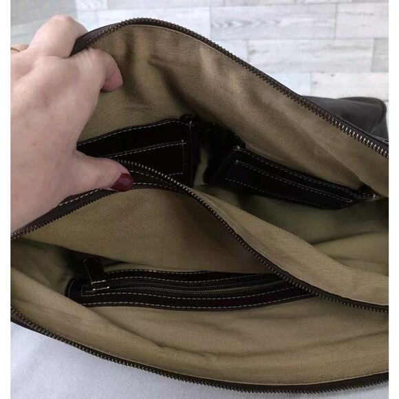 COLE HAAN Dark Brown Leather Large Multi Compartment Portfolio Carry All Man Bag - Picture 7 of 16